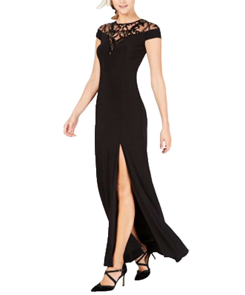 Adrianna Papell Dress Womens 14 NEW FLAWED Black Illusion Maxi Formal Party Gown